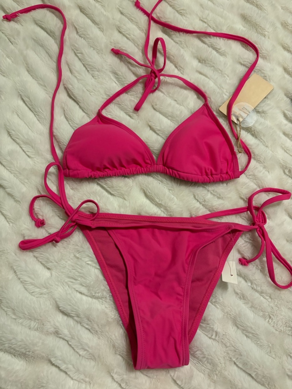 NWT Cabana Del Sol Fuchsia Tie-Side Triangle Bikini Set